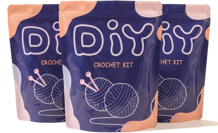 Tre DIY-påsar med virkkit